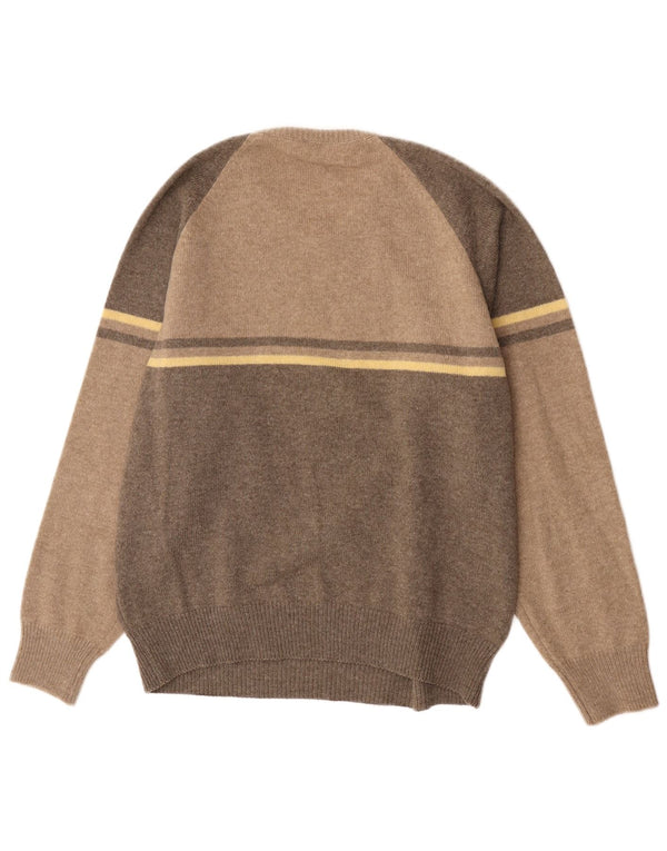 Maglione vintage da uomo girocollo IT 52 XL Lana nuova color block marrone