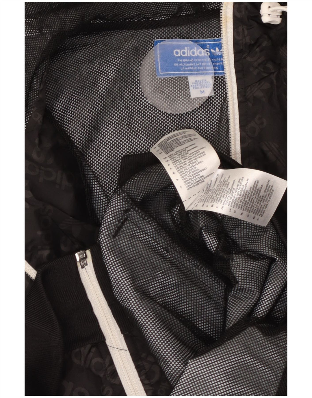 Giacca antipioggia ADIDAS da uomo con cappuccio grafico UK 38 medio nero poliammide