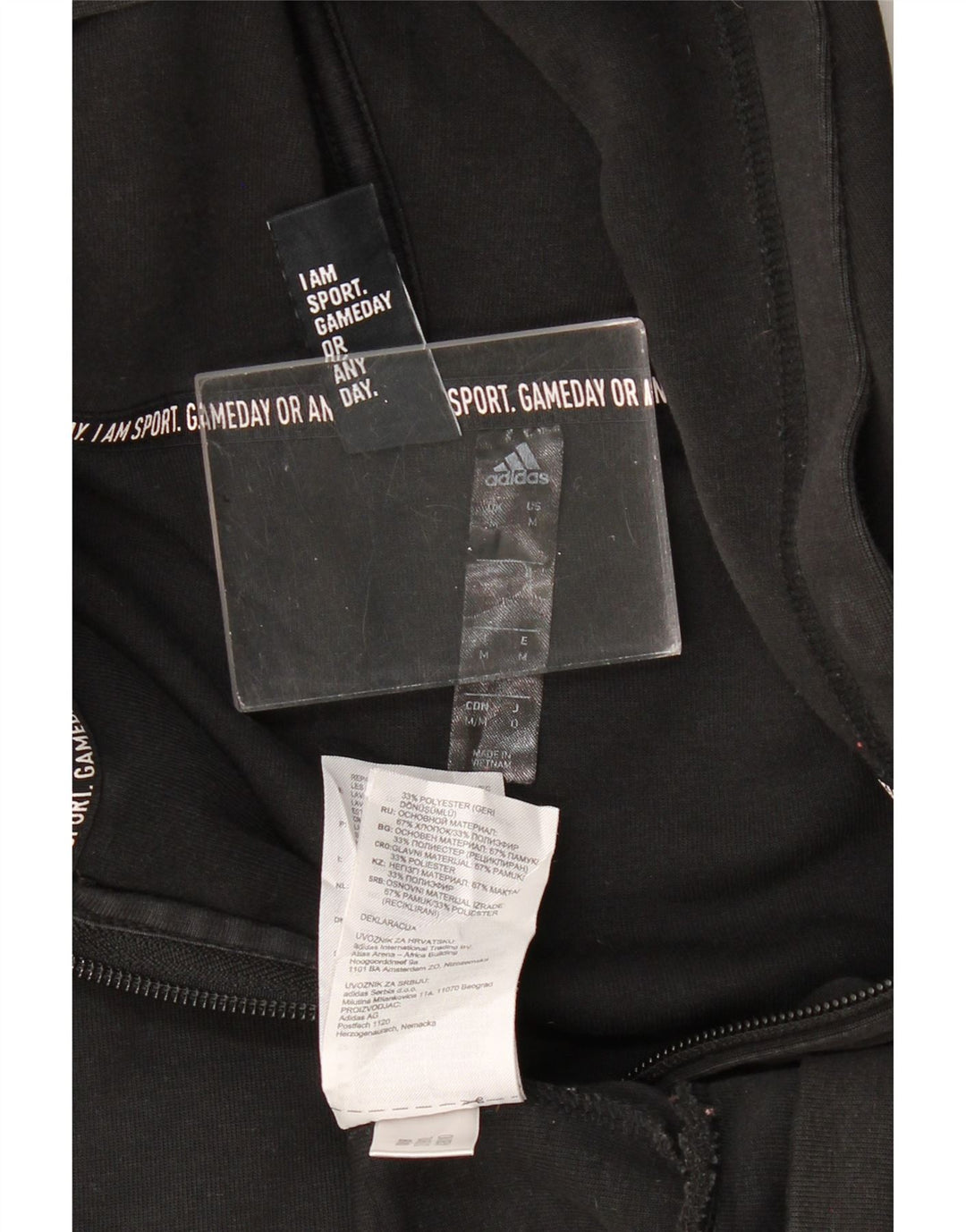 Maglione con cappuccio e zip grafica da uomo Adidas in cotone nero medio