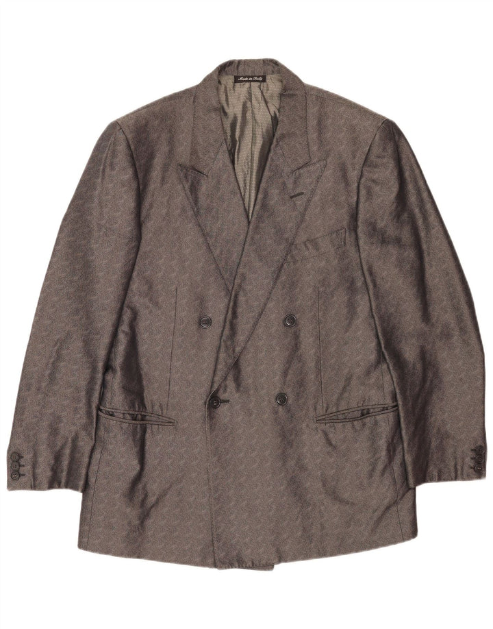Giacca blazer doppiopetto da uomo Pal Zileri IT 50 grande seta Chevron grigia