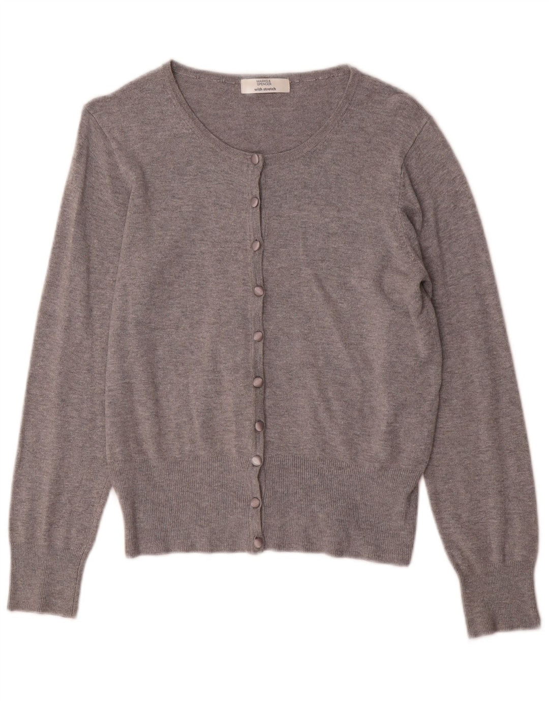 Maglione cardigan elasticizzato da donna Marks & Spencer UK 10 piccolo grigio chiazzato
