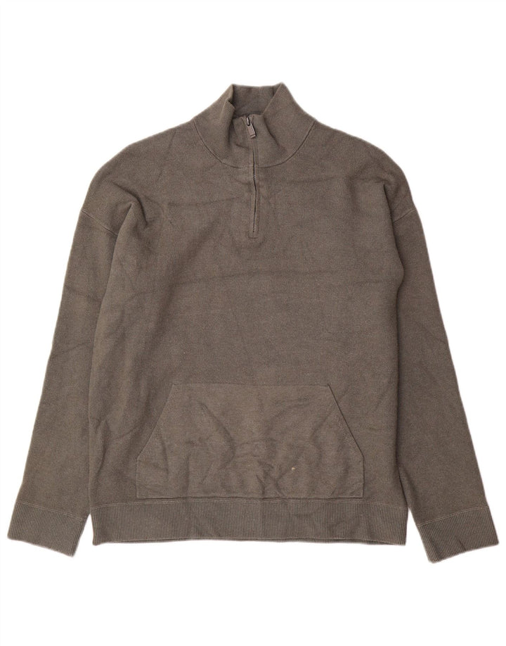 MASSIMO DUTTI Maglione da uomo con zip e collo XL in viscosa grigia