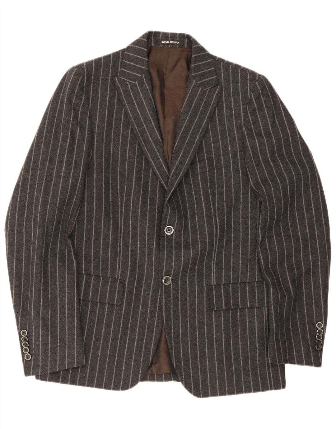 Giacca blazer da uomo a 2 bottoni Manuel Ritz Pipo IT 50 grande lana a righe grigie