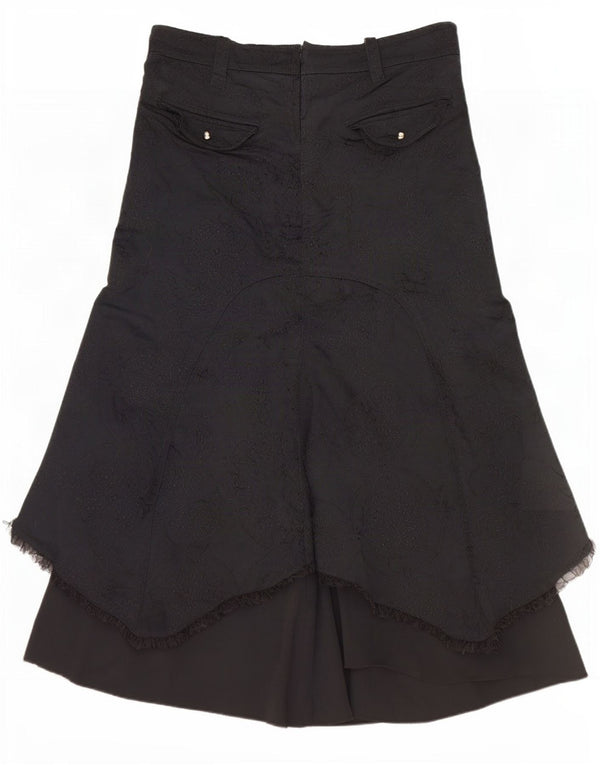 Gonna asimmetrica a vita alta da donna vintage IT 42 media W30 nera floreale