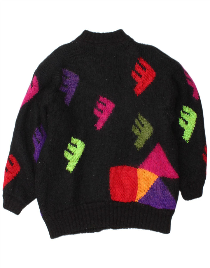 Maglione cardigan grafico da donna vintage taglia unica nero geometrico