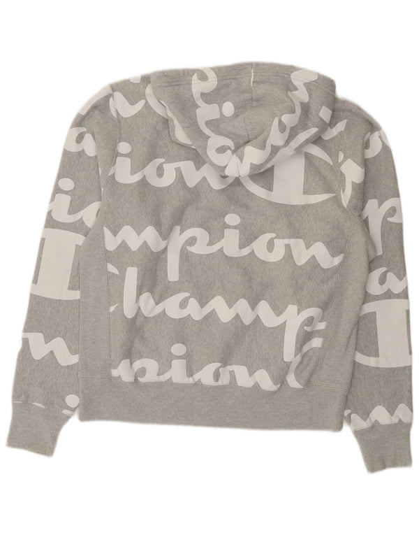 Maglione con cappuccio grafico da uomo Champion in cotone grigio medio