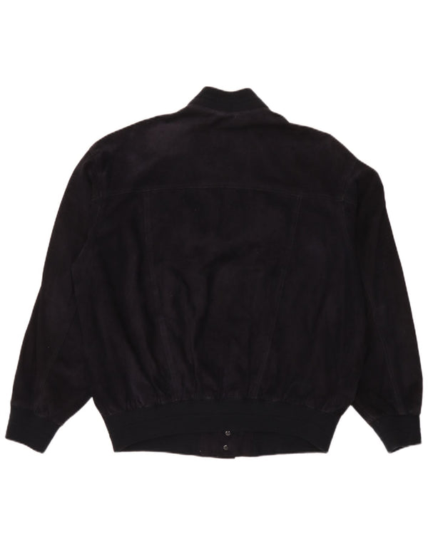 Giubbotto bomber vintage in pelle scamosciata da uomo IT 50 grande in pelle blu navy