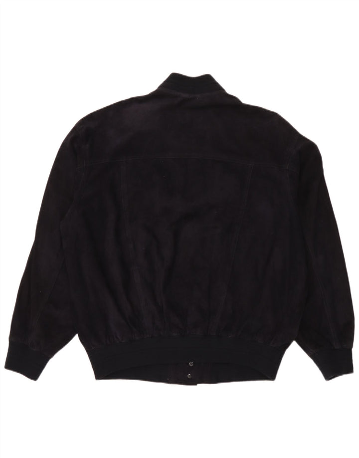 Giubbotto bomber vintage in pelle scamosciata da uomo IT 50 grande in pelle blu navy