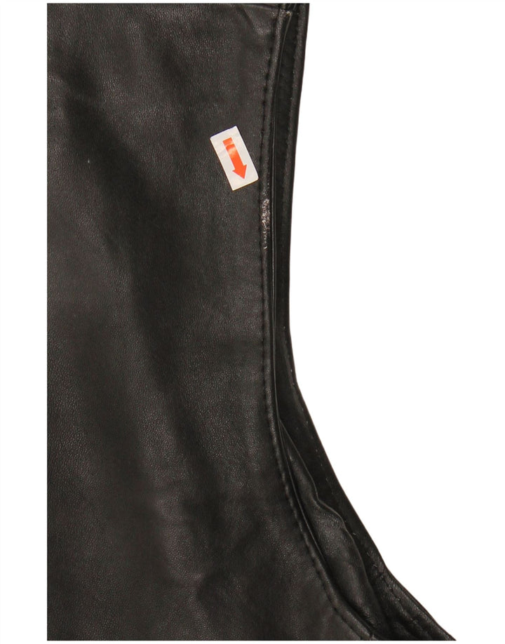 VINTAGE Mens Leather Waistcoat Small Black Leather