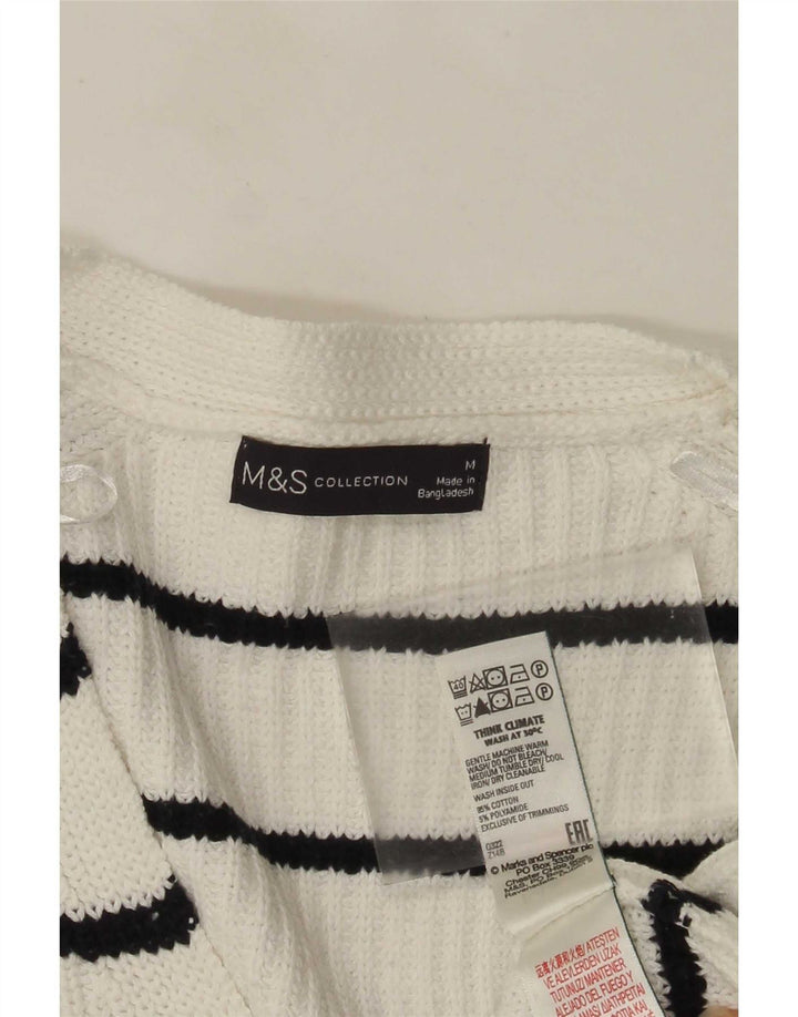 Maglione da donna con scollo a V Marks & Spencer UK 14 a righe bianche medie