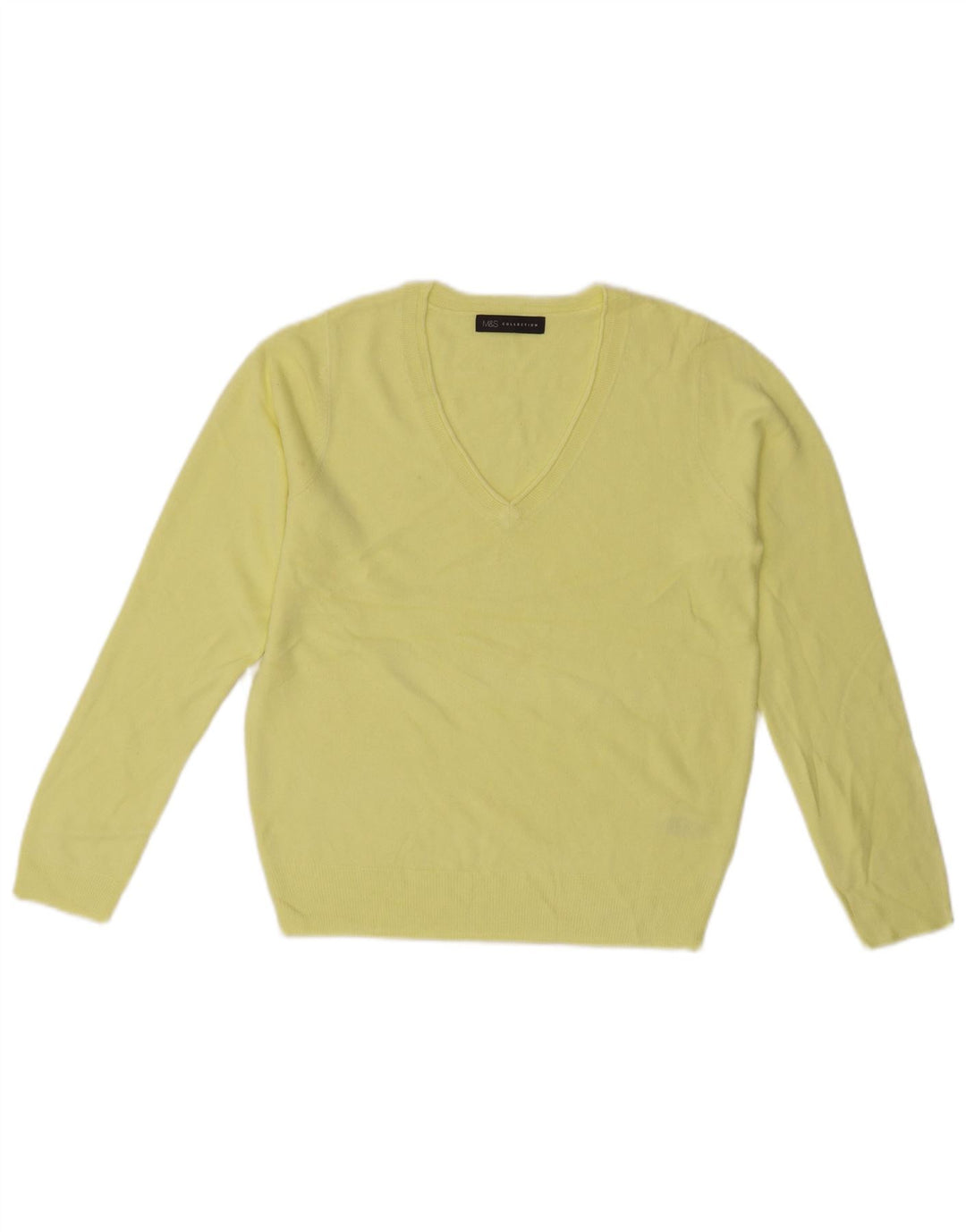 MARKS & SPENCER Maglione da donna con scollo a V UK 10 Piccolo acrilico giallo
