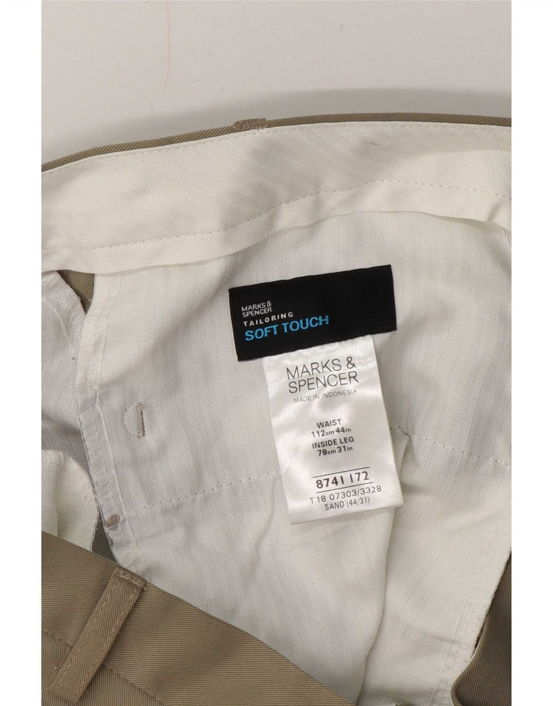 Pantaloni chino dritti da uomo Marks & Spencer W44 L31 poliestere beige