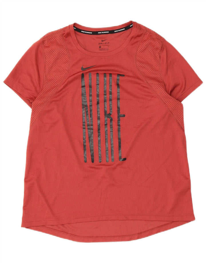 T-shirt grafica da running Nike Dri Fit da donna, taglia UK 12, poliestere rosso medio