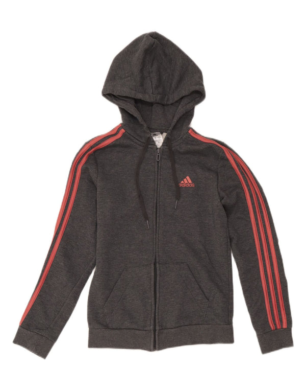 Felpa con cappuccio e zip da donna Adidas UK 4/6 XS cotone grigio