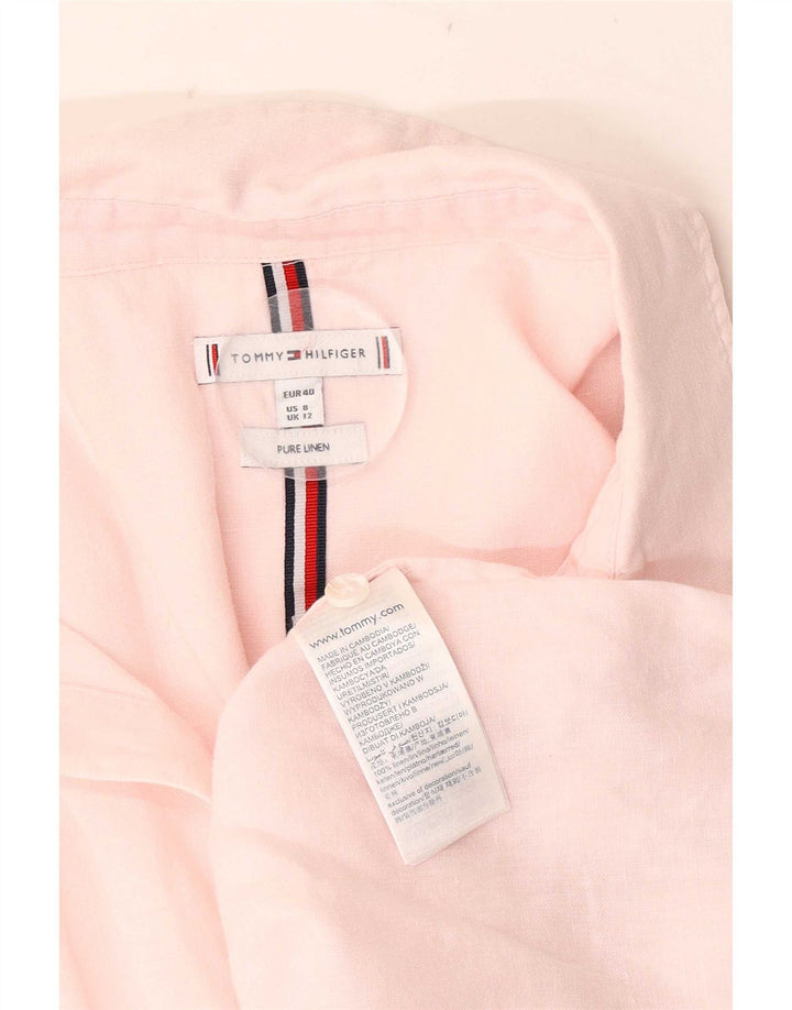 Camicia oversize a maniche corte da donna Tommy Hilfiger UK 12 Lino rosa medio