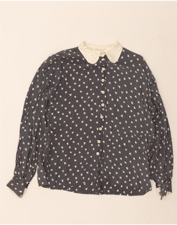 KRIZIA POI Womens Shirt Blouse IT 42 Medium Navy Blue Pinstripe Viscose