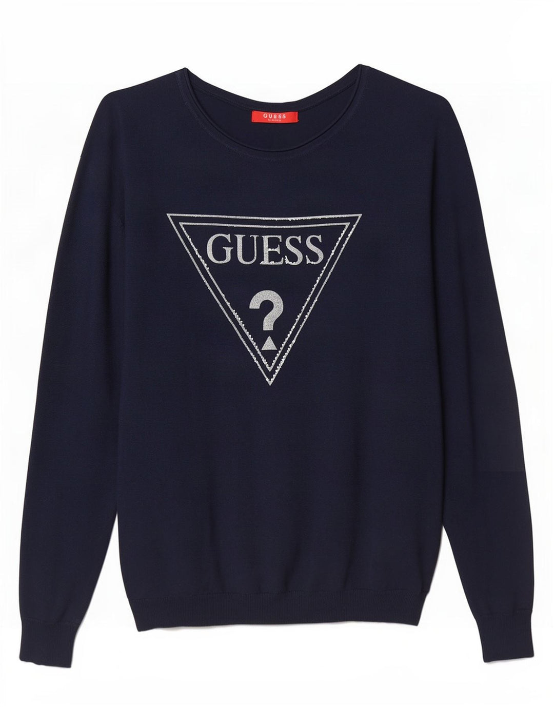 Guess Maglione da donna con scollo a barchetta con grafica UK 14 Blu navy medio