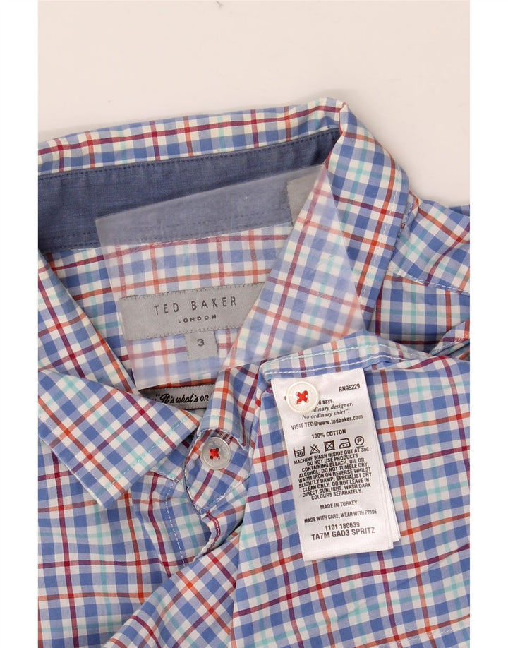 TED BAKER Camicia a maniche corte da uomo taglia 3 cotone a quadri blu medio