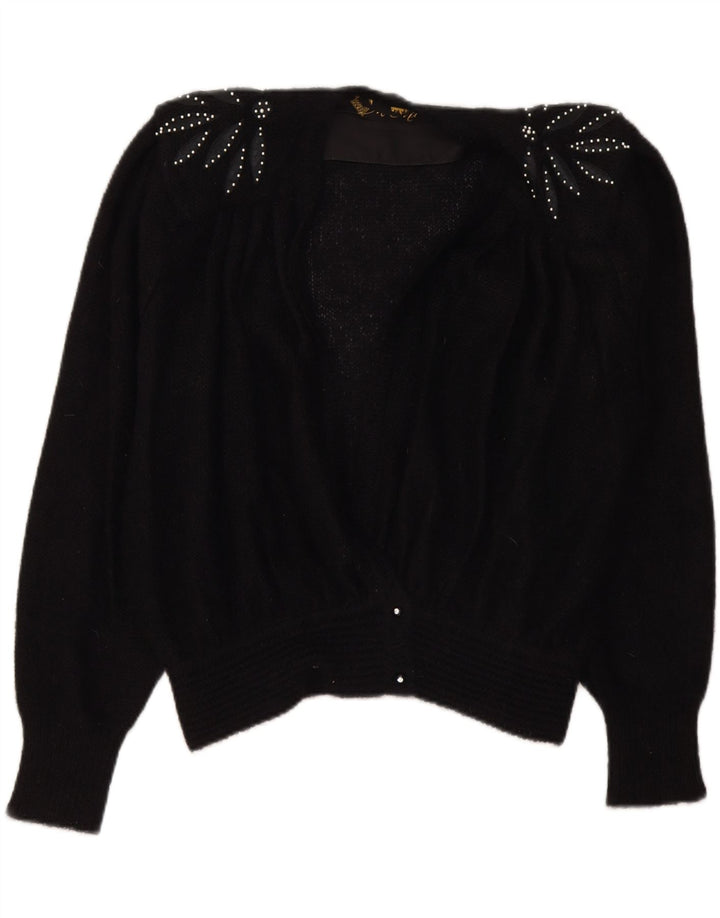 Maglione cardigan vintage da donna IT 48 XL Nero