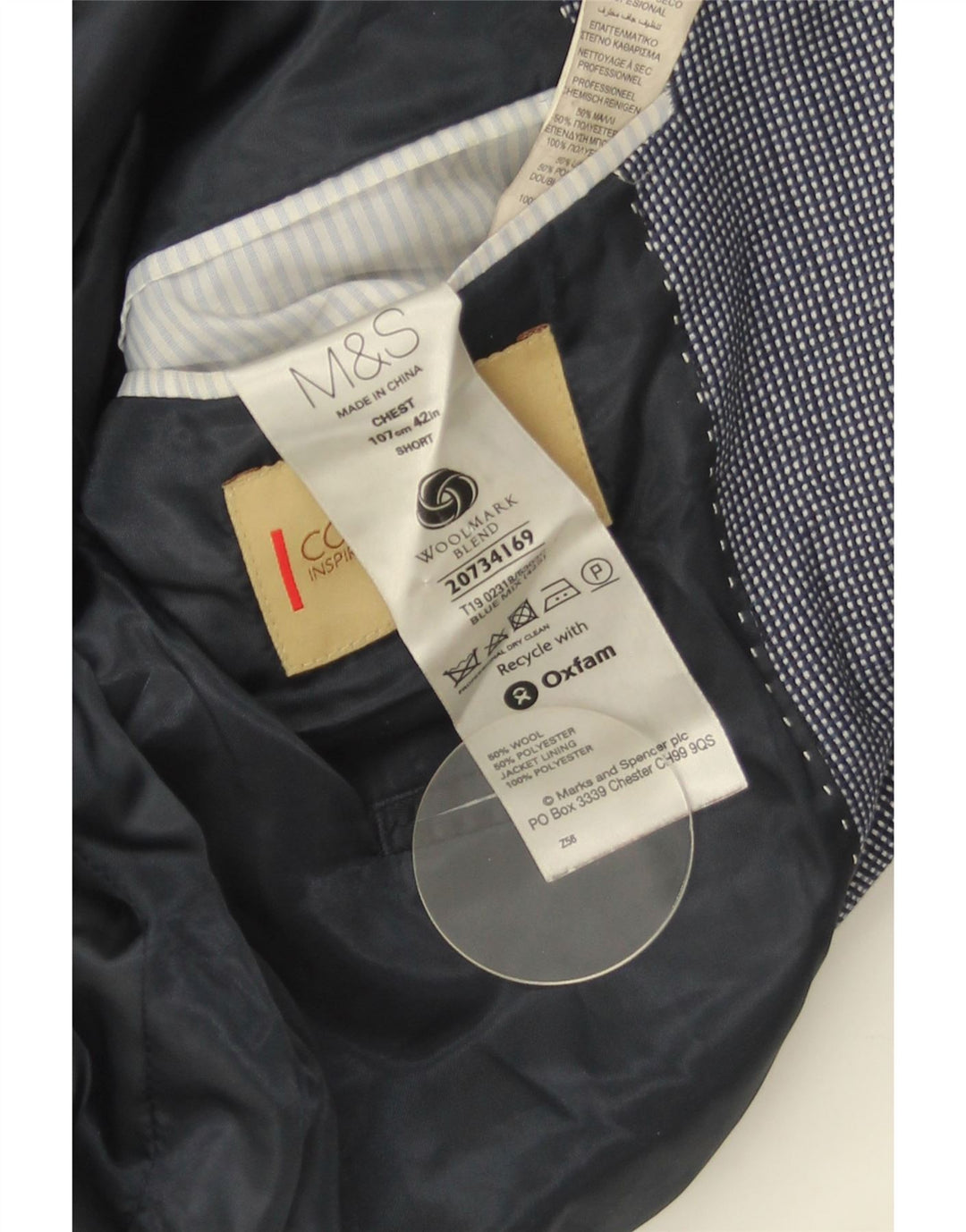 Giacca blazer corta da uomo Marks & Spencer UK 42 grande blu navy maculato