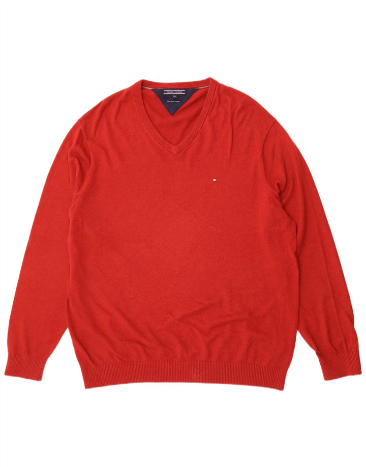 Maglione maglione con scollo a V da uomo Tommy Hilfiger 3XL cotone rosso