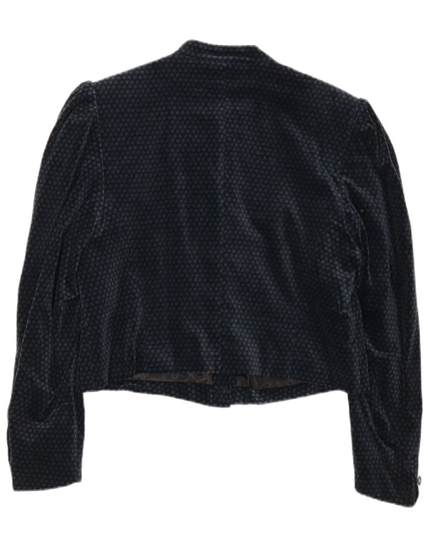 Giacca blazer a 6 bottoni corta da donna Cacharel US 10 grande blu navy a pois