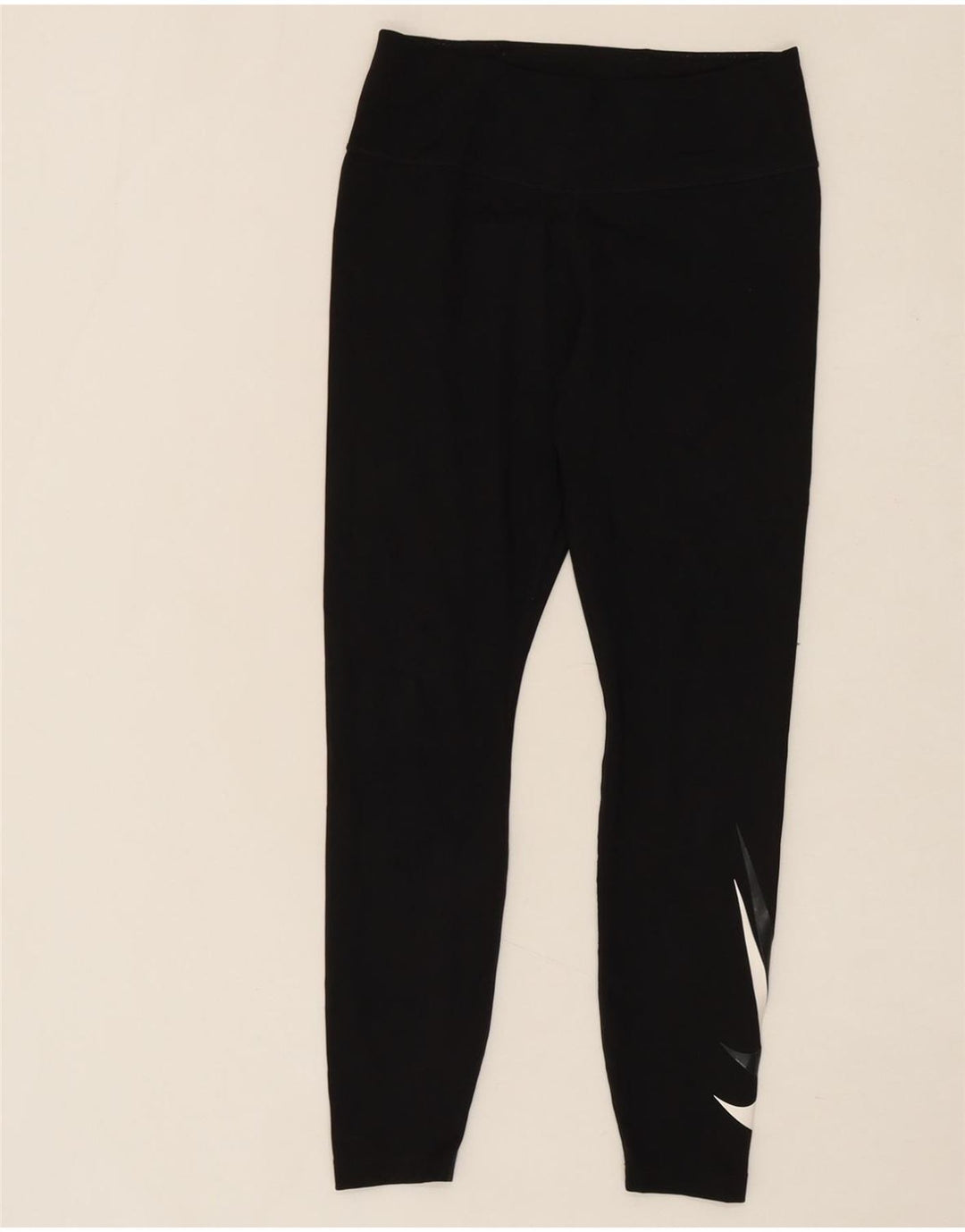 NIKE Womens Dri Fit Graphic Leggings UK 12 Medium Black Polyester Vintage Nike and Second-Hand Nike from Messina Hembry 