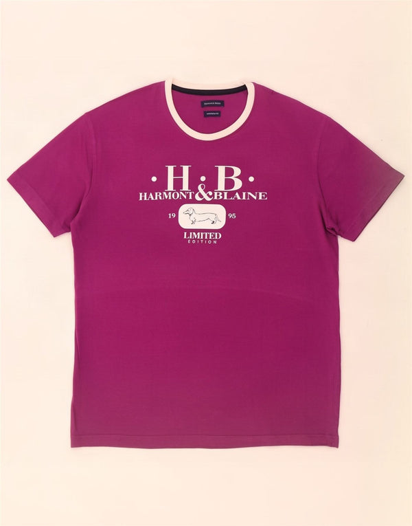 T-shirt grafica da uomo con vestibilità stretta Harmont & Blaine XL in cotone viola