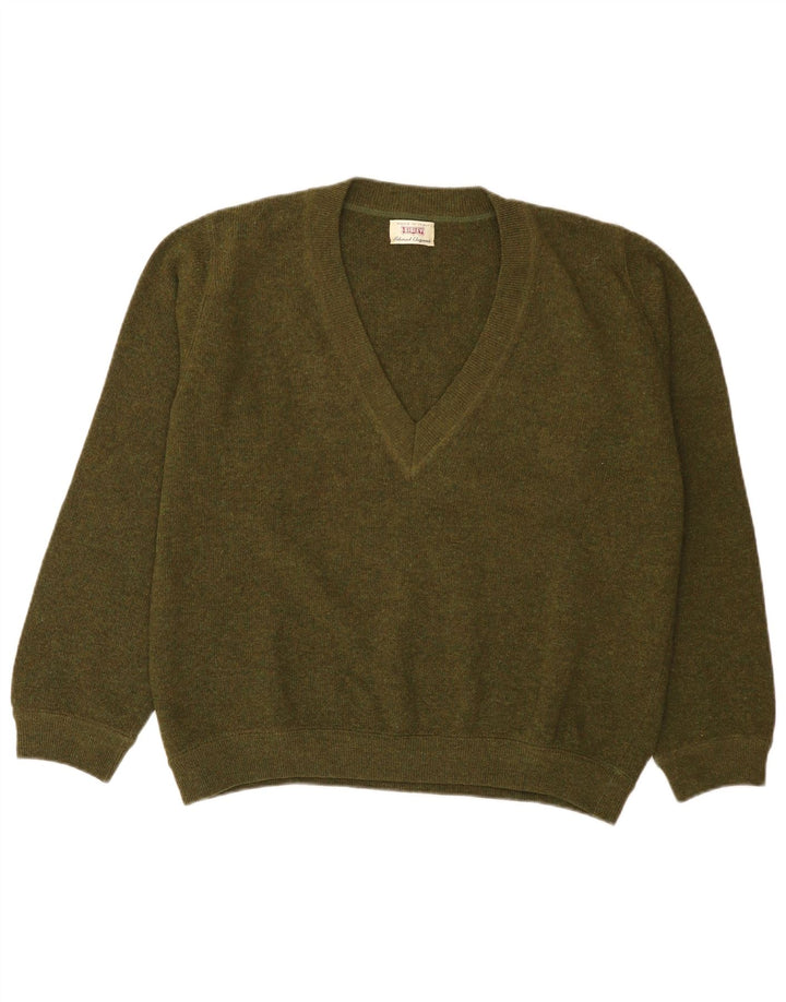 Maglione da uomo con scollo a V Sisley in lana vergine verde medio