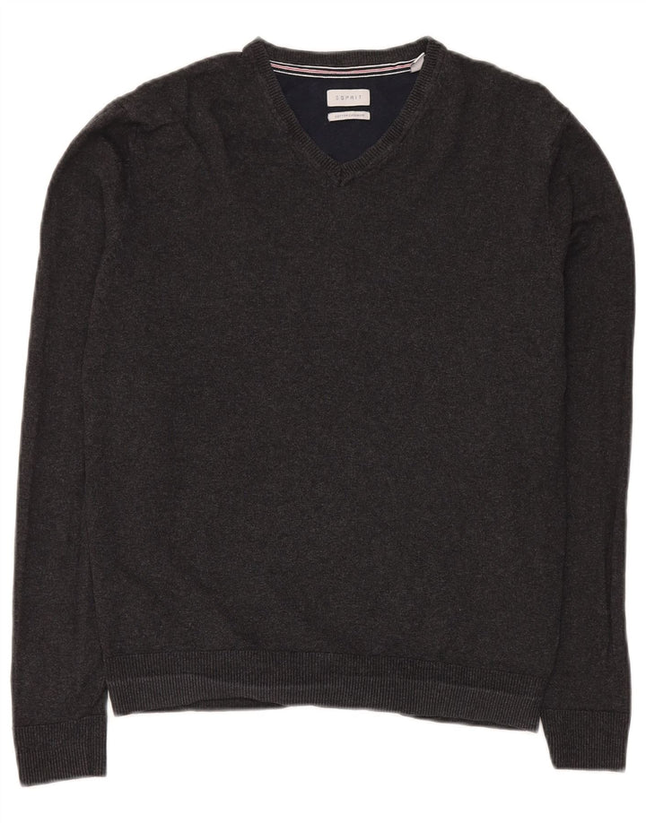 Maglione da uomo con scollo a V Esprit piccolo in cotone grigio