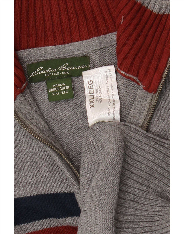 Maglione maglione da uomo con collo con zip Eddie Bauer 2XL cotone color block grigio