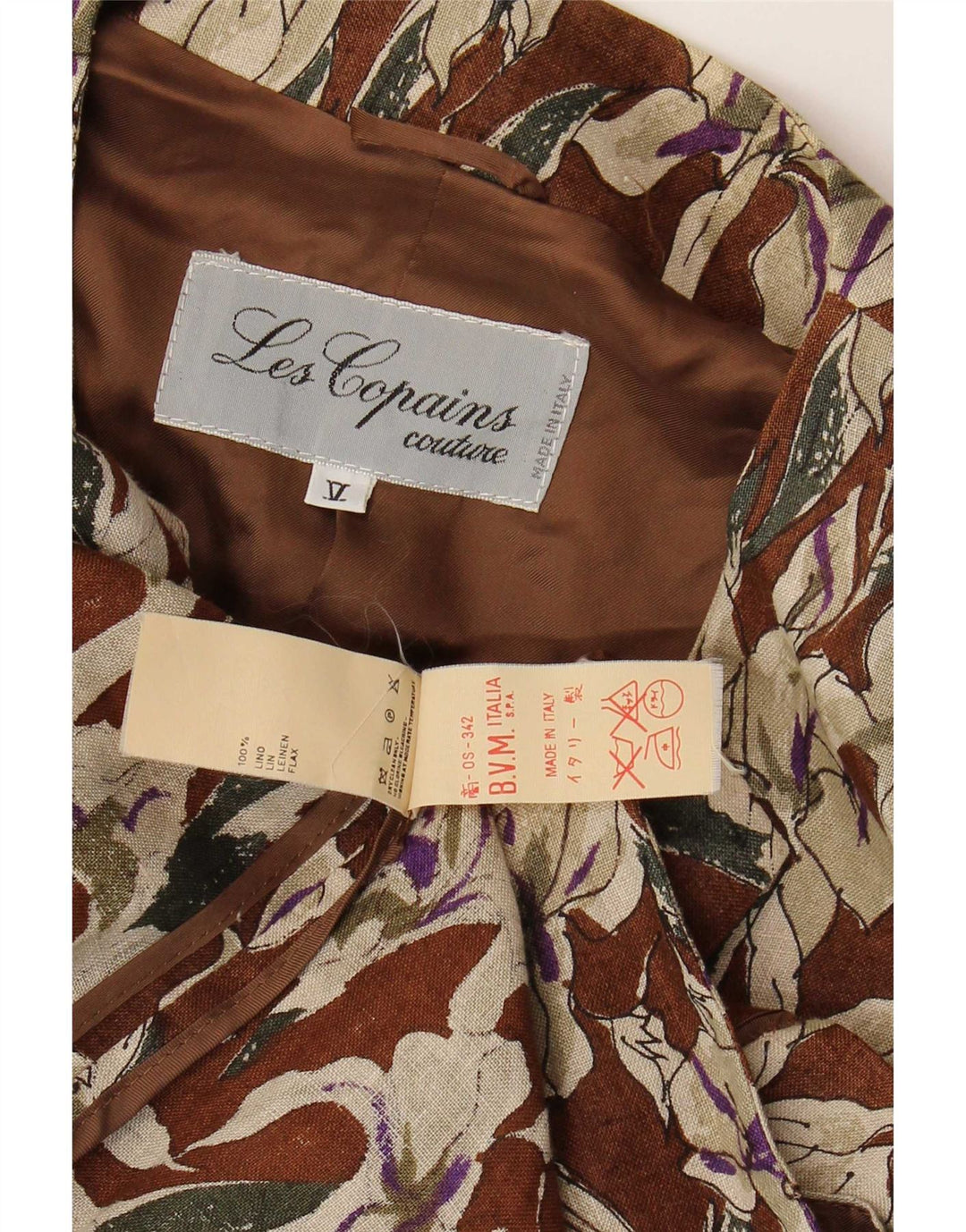 Giacca blazer a maniche corte da donna Les Copains UK 16 grande marrone floreale
