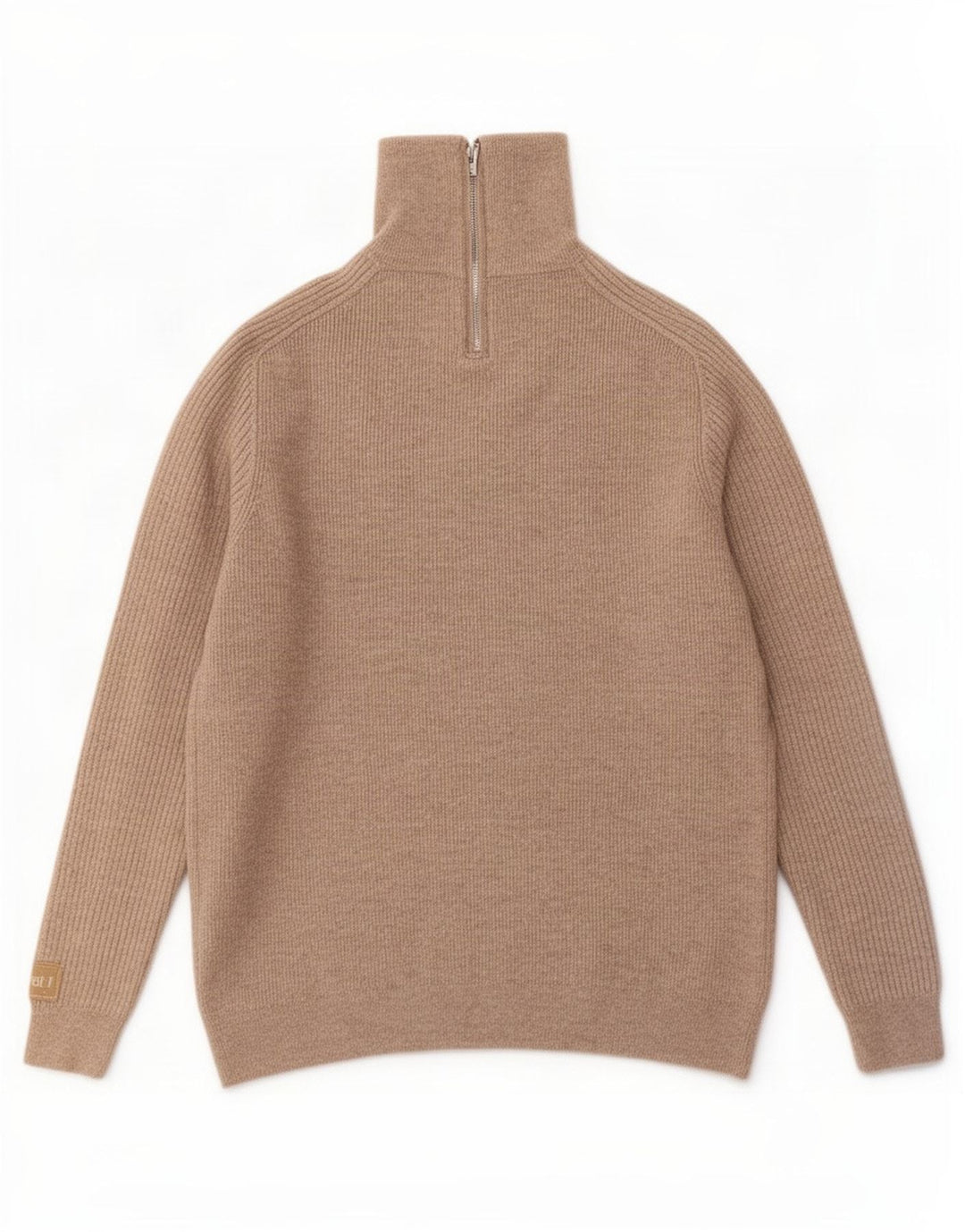 Massimo Dutti Maglione da uomo con zip e collo grande in lana beige