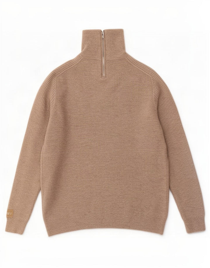 Massimo Dutti Maglione da uomo con zip e collo grande in lana beige