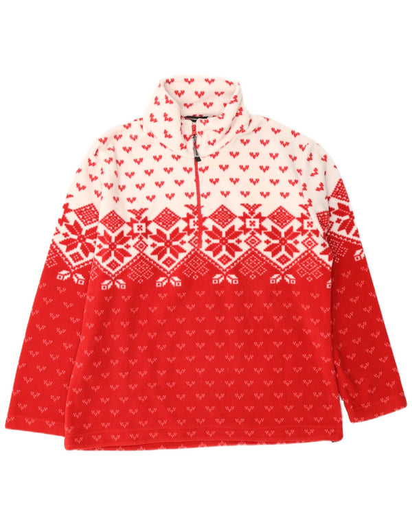 Maglione in pile da donna F.LLI Campagnolo con zip e collo UK 18 XL Rosso Fair Isle
