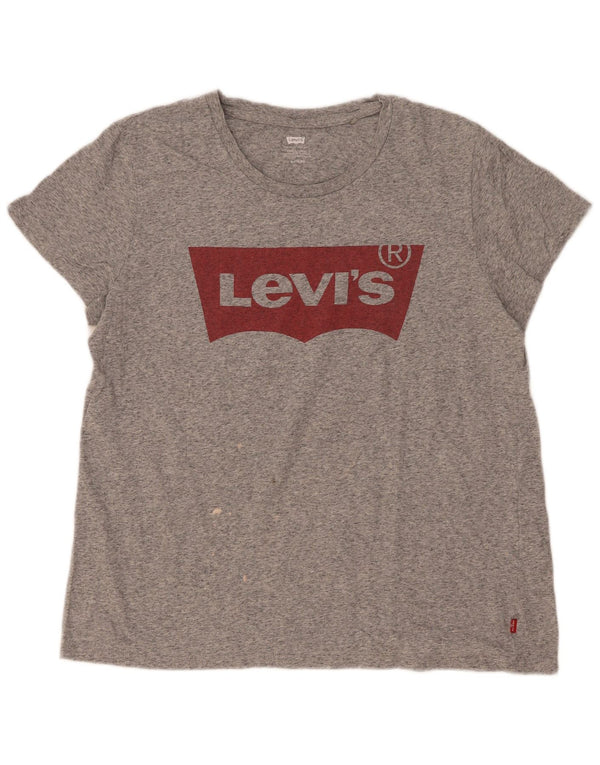 T-shirt grafica da donna Levi's Top UK 18 XL cotone chiazzato grigio