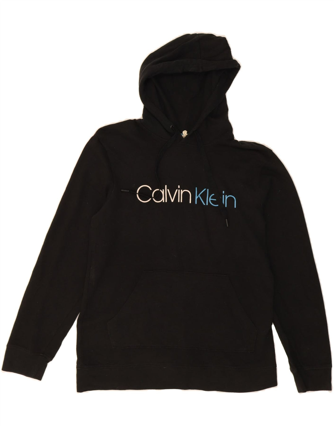 CALVIN KLEIN Womens Graphic Hoodie Jumper UK 14 Medium Black Vintage Calvin Klein and Second-Hand Calvin Klein from Messina Hembry 