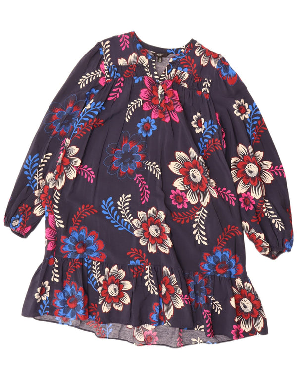 Abito a strati oversize a maniche lunghe da donna UK 14 Grande floreale blu navy