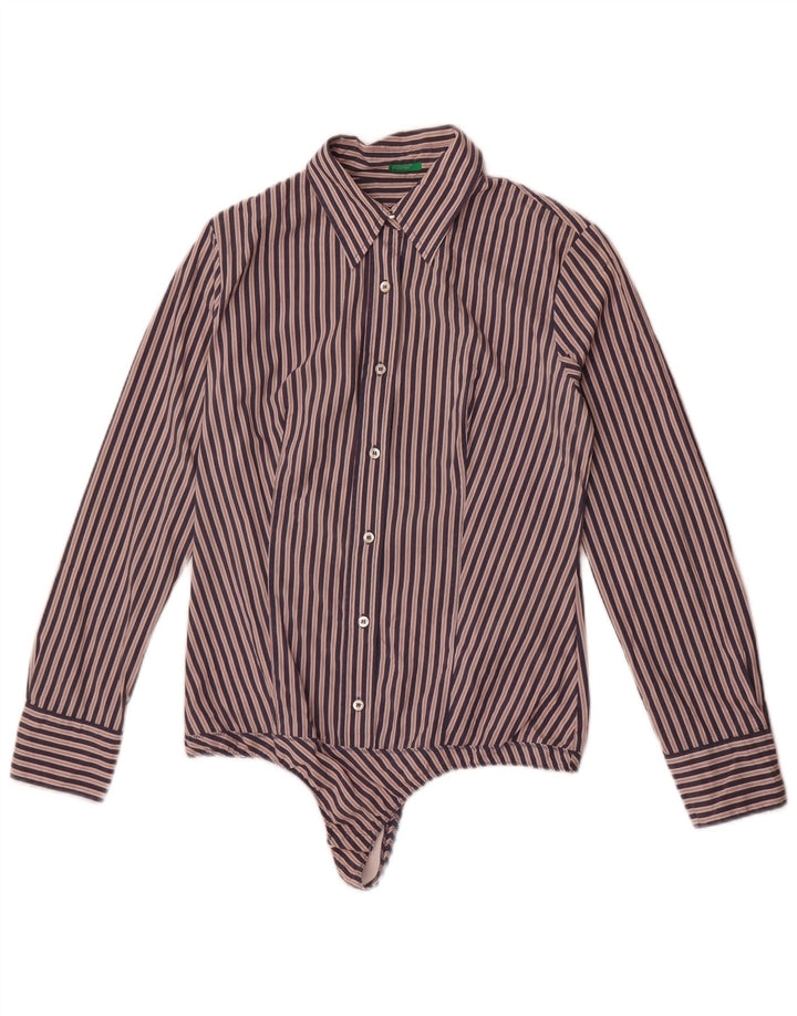 Body a maniche lunghe da donna Benetton UK 14 Large Navy Blue Striped