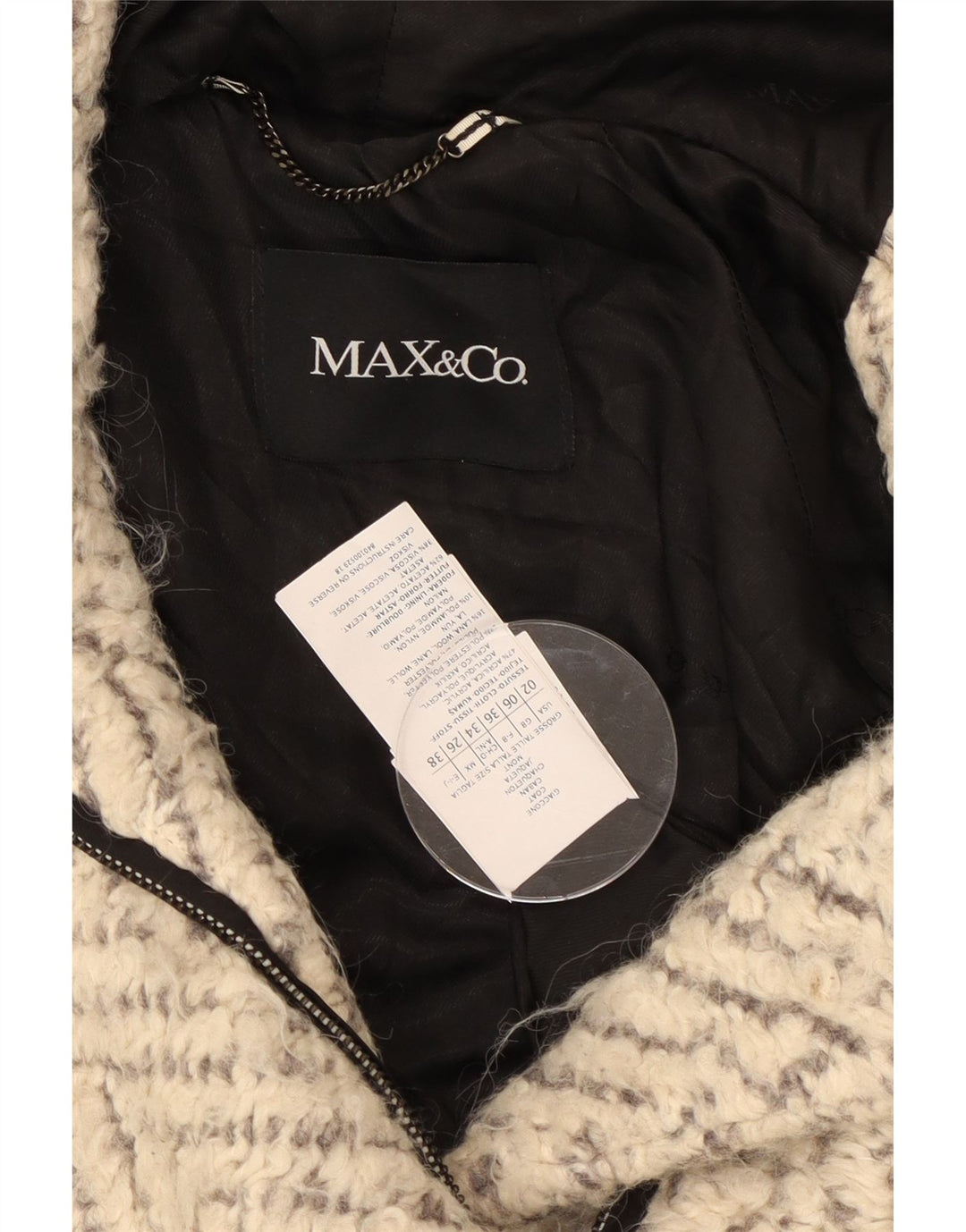 Cappotto oversize con cappuccio da donna Max & Co. UK 6 XS Chevron bianco sporco