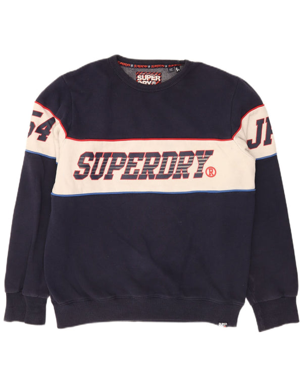Felpa grafica da uomo Superdry Maglione 2XL Cotone color block blu navy