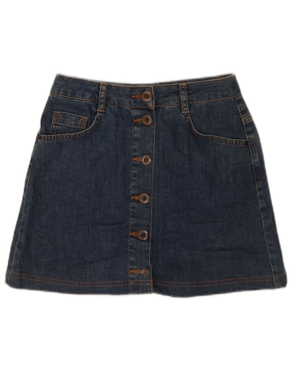 Mini gonna di jeans da donna Topshop UK 10 piccola W28 cotone blu