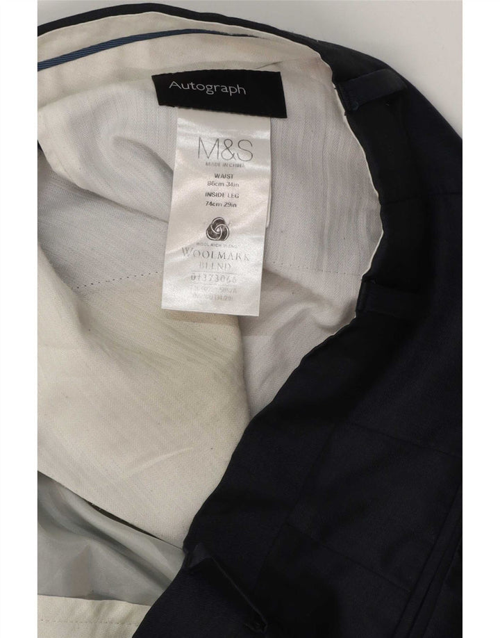 Pantaloni da abito dritti autografi da uomo Marks & Spencer W34 L29 blu navy