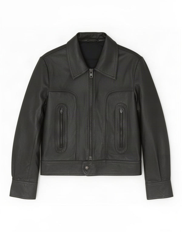 Giacca in pelle vintage da donna UK 10 piccola nera