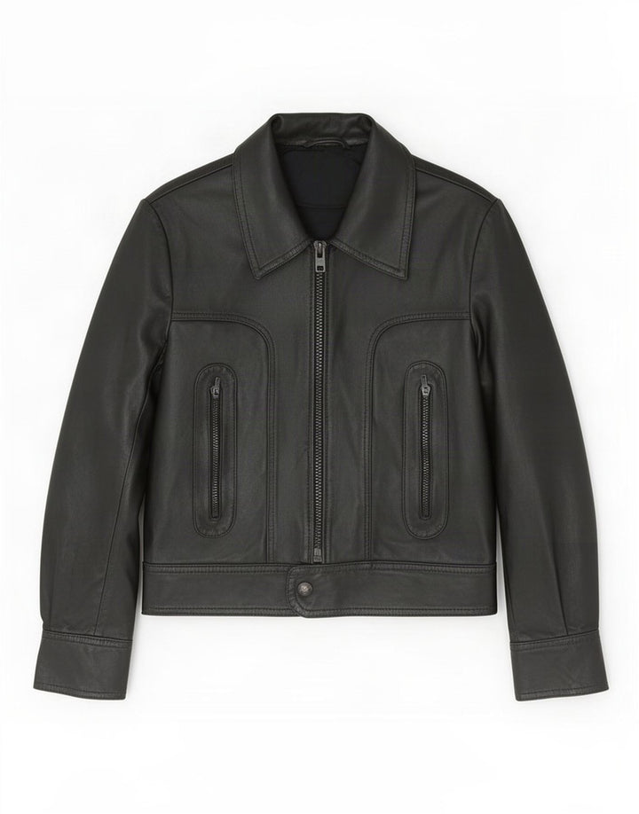 Giacca in pelle vintage da donna UK 10 piccola nera