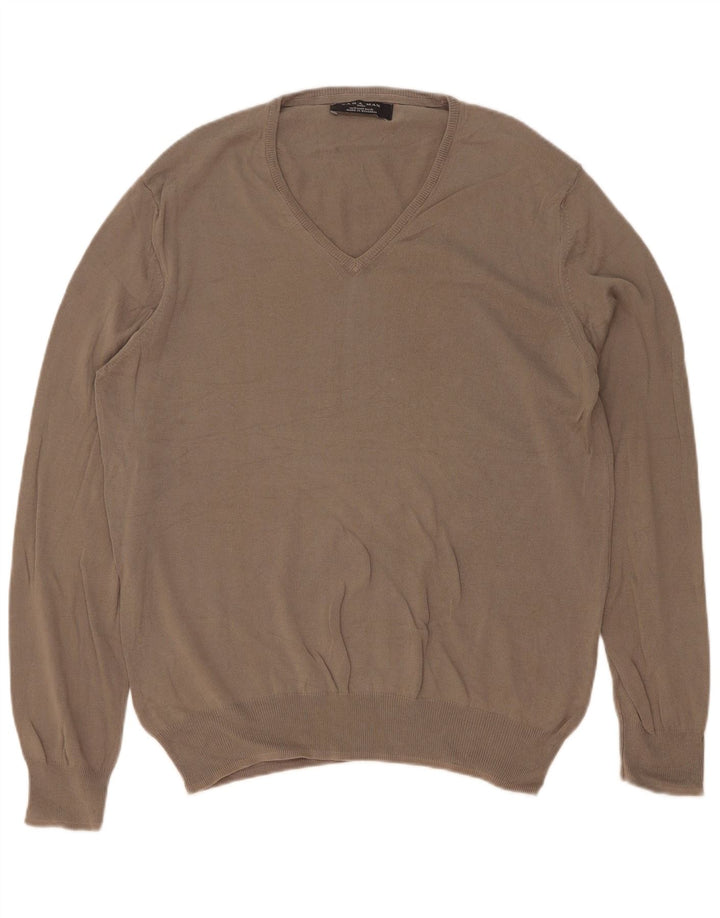 Maglione Zara da uomo con scollo a V grigio medio