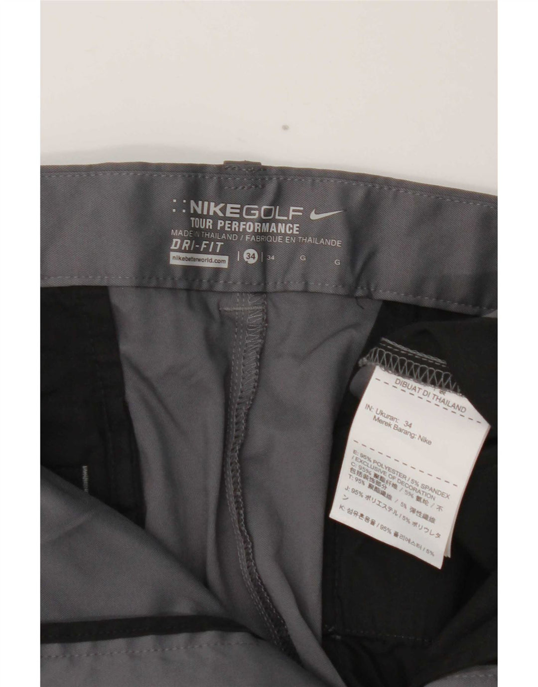 Pantaloncini chino Nike Dri Fit da uomo W34 Large in poliestere grigio