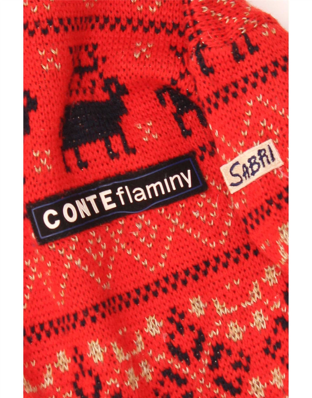 Maglione girocollo da uomo vintage in lana rossa grande Fair Isle