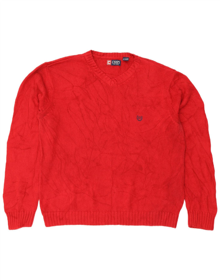 Maglione da uomo Chaps Regular Fit con scollo a V XL in cotone rosso