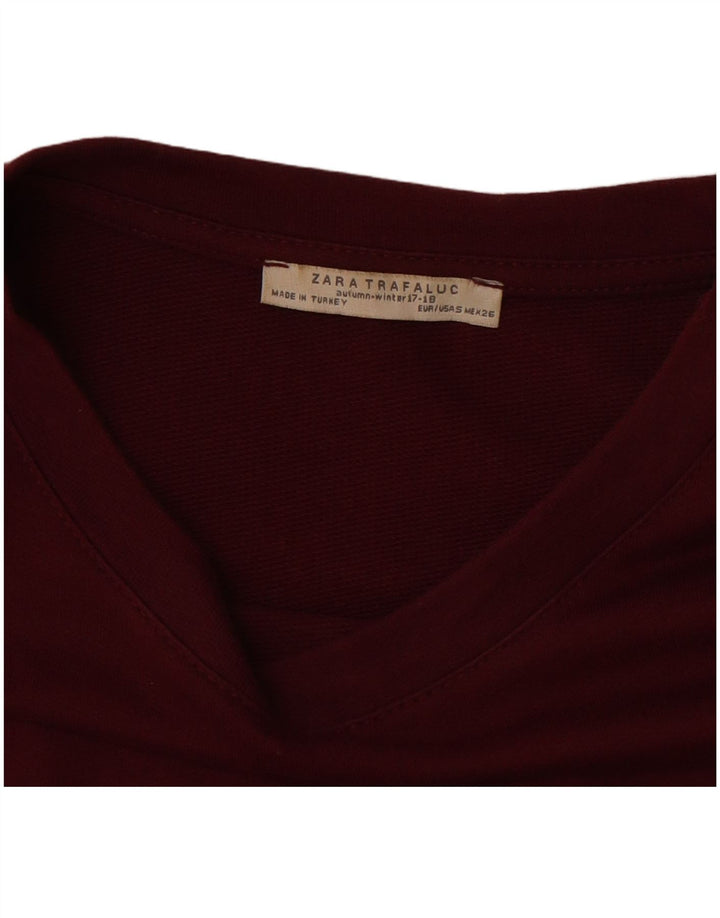 ZARA Camicetta Oversize da Donna Top UK 10 Piccola Bordeaux Cotone